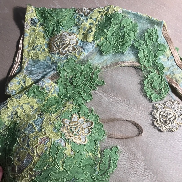 Jovani Lace Green Gold Double Layer Dress - Picture 11 of 12